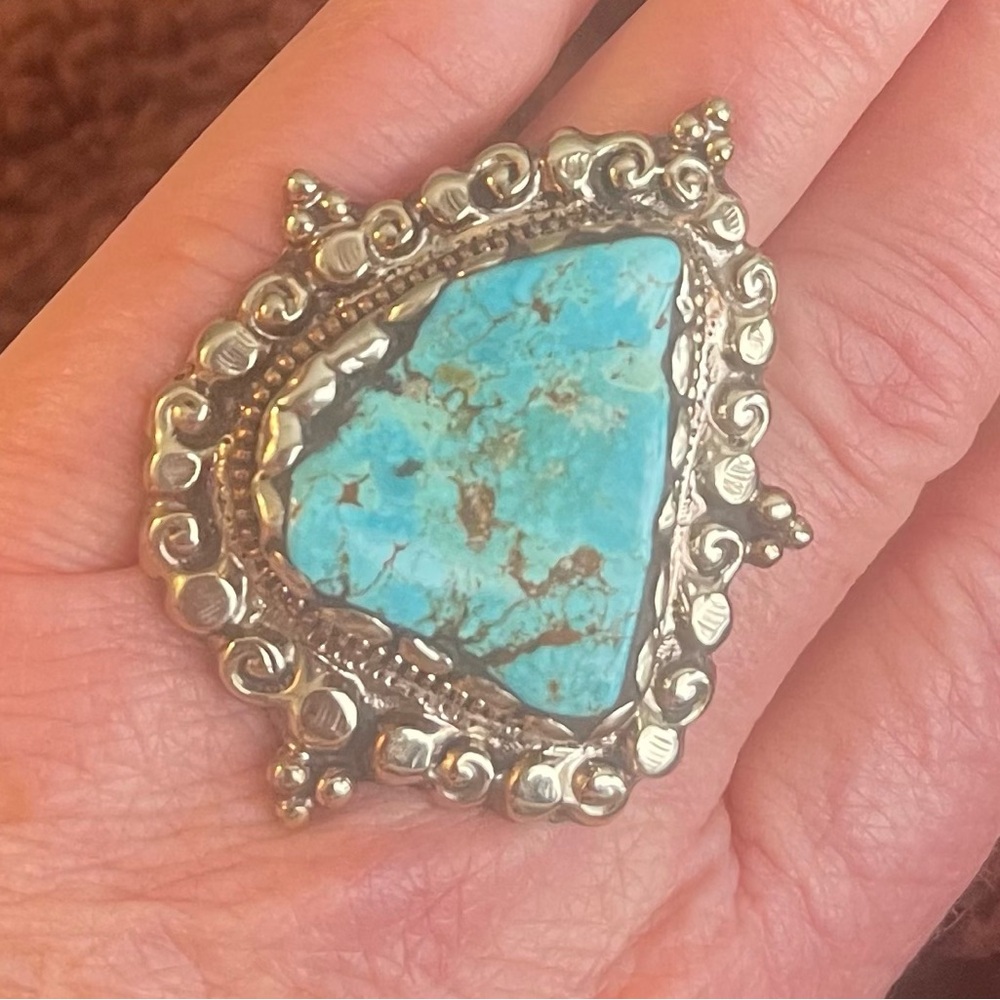 Turquoise And Silver Statement Ring - image 5